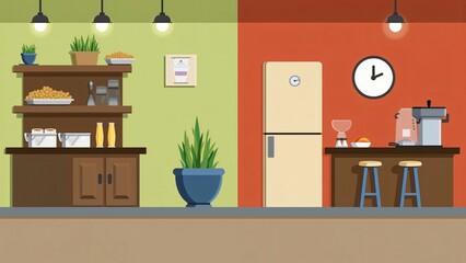 Modern Office Break Room with Coffee Station and Snack Bar