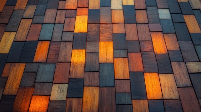 Detailed shot of recycled eco-bricks and polished bamboo panels, sustainability benefits cards neatly placed, warm expo lighting.