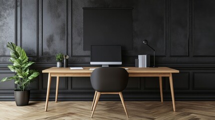 Modern Dark Wood Home Office Workspace with Minimalist Decor