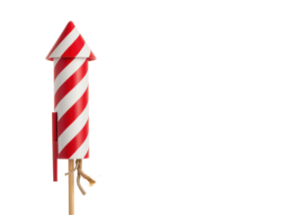 Isolated Red and White Striped Firework Rocket