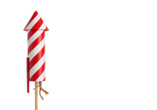 Isolated Red and White Striped Firework Rocket