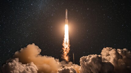 Rocket Launch: Ascent Through Smoke and Stars 