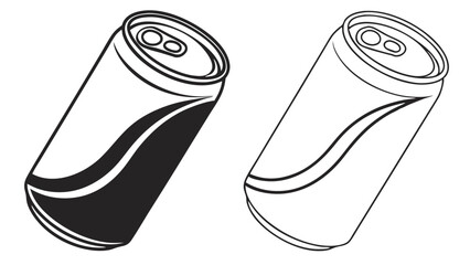 Black and white soda can vector illustration – minimalistic soft drink can icon, outline and solid style aluminum beverage can drawing, isolated on white background
