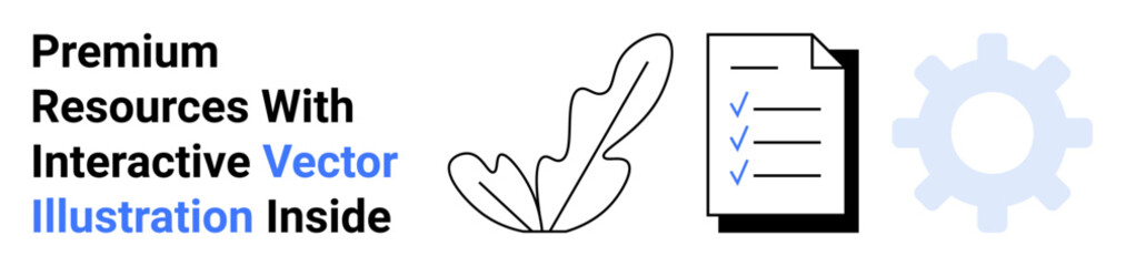 Document with checklist, gear symbol, and abstract leaf inspire workflow, customization, and sustainability. Ideal for productivity, organization, eco-friendly design, business planning digital