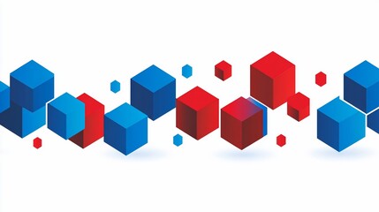 Abstract geometric design with red and blue cubes,  on a white background
