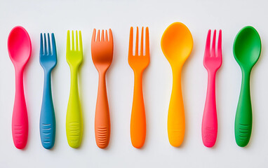 Creative Dining Close Up of a Playful Children Eating Set. Isolated on white background