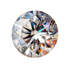 Close Up of Round Brilliant Cut Diamond Isolated on Transparent Background
