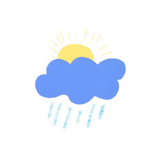 Sun shining behind blue cloud with rain falling down