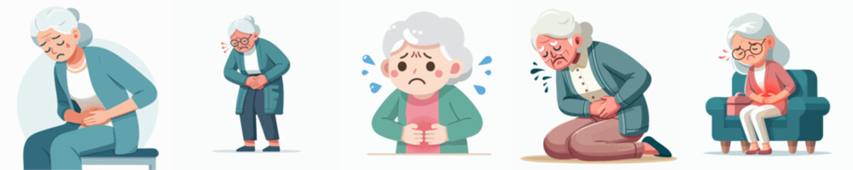 Vector of a person holding his stomach in pain