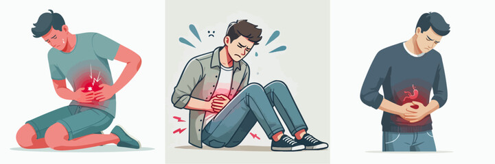 Vector of a person holding his stomach in pain