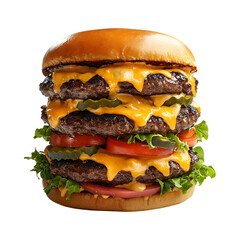 Double Smashed Burger Stack Cheeseburger Isolated on Transparent Background
