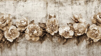 Sepia Peonies on Concrete 