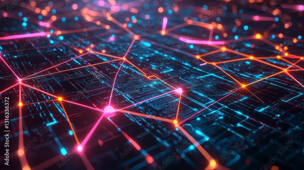 Poster digital network: a vibrant display of interconnected digital pathways and nodes, symbolizing the int