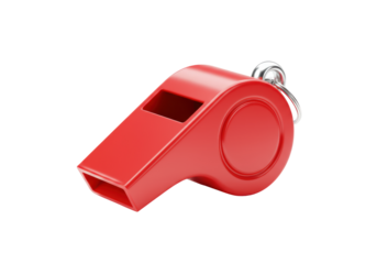 Isolated Red Plastic Whistle with Silver Ring, Sport Equipment