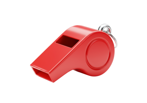 Isolated Red Plastic Whistle with Silver Ring, Sport Equipment