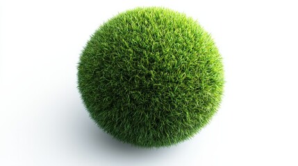 A vibrant grass sphere, with lush green textures and soft natural details, floating on a pure white background, ultra-realistic