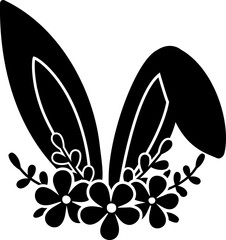 bunny ears and flowers silhouette flat vector isolated.
spring easter  design.
Transparent background.