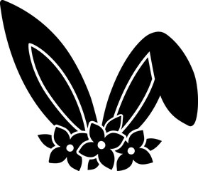 bunny ears and flowers silhouette flat vector isolated.
spring easter  design.
Transparent background.