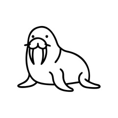 Fototapeta premium Walrus icon showing relaxation on land, black outline, modern design
