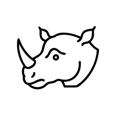 Rhino head icon showing strength and majesty, black outline, modern design rhinoceros