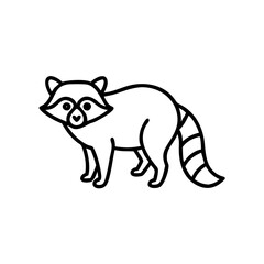 Raccoon icon with inquisitive expression, exploring, black outline, modern design