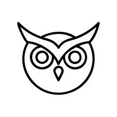 Owl icon with big eyes and distinctive facial features, black outline, modern design