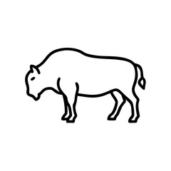 Bison icon standing in profile, black outline, modern design