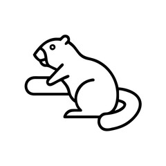 Beaver icon holding a log, black outline, modern design