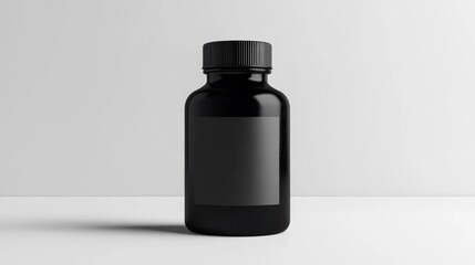 Black Glass Bottle Mockup with Blank Label