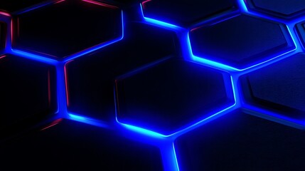 Geometric pattern of glowing hexagons with vibrant neon illumination