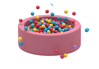 Isolated Pink Ball Pit Filled with Colorful Plastic Balls