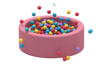 Isolated Pink Ball Pit Filled with Colorful Plastic Balls