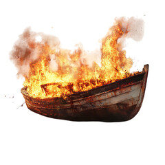 A Boat on Fire Isolated on Transparent Background