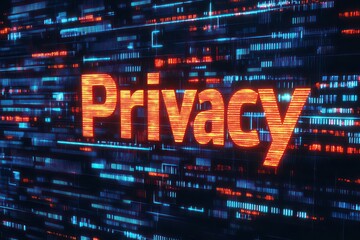 The word "Privacy" in bold font, surrounded by random sequences of numbers and letters, representing encryption and cybersecurity in the digital age.