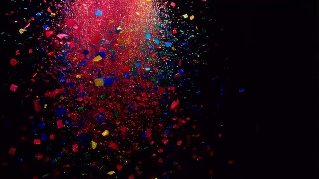 Close up Colorful glitter particles on a black background