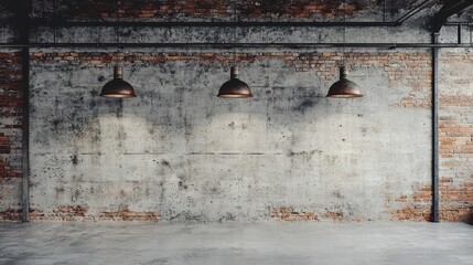 Industrial Interior: A raw industrial space, featuring weathered brick and concrete walls, is illuminated by hanging lights, creating a dramatic ambiance.