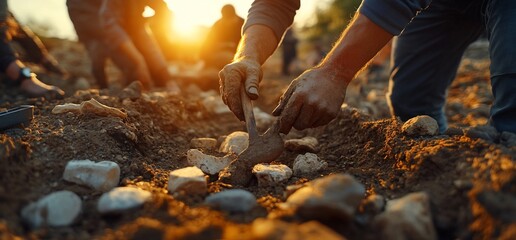 Archaeological Excavation Sunset Golden Hour History Discovery