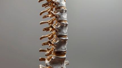 An image of a human spine, highlighting the vertebrae and intervertebral discs, displayed against a solid background.