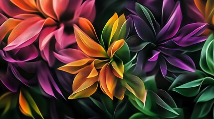 Vibrant Autumnal Foliage: A Digital Painting of Colorful Plants AI Generated