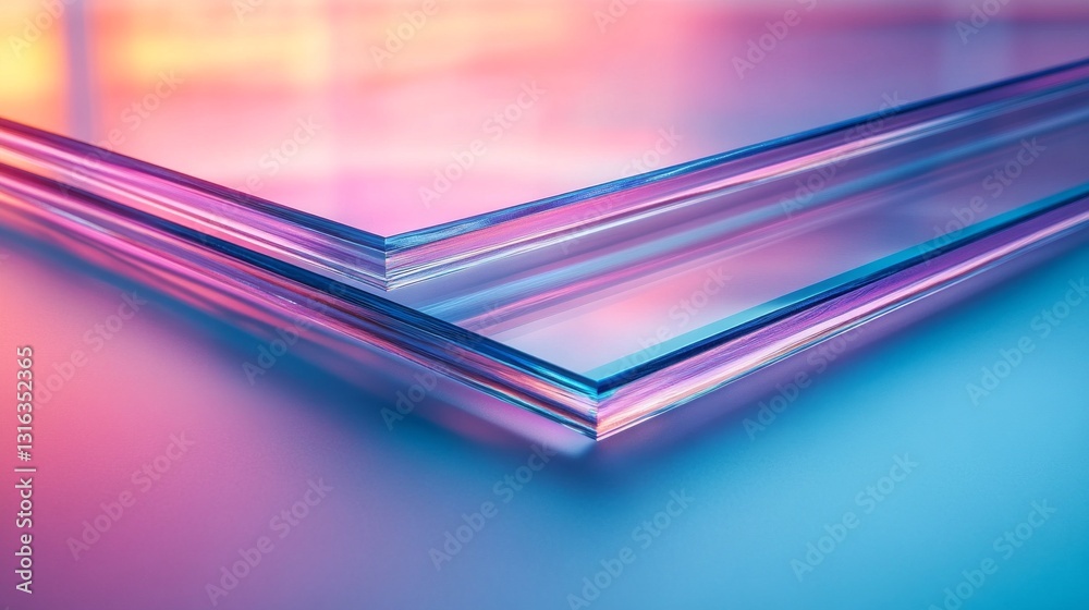 Poster Layers of transparent glass create a mesmerizing interplay of light and color, showcasing rich pastel hues that evoke a sense of tranquility and modern elegance