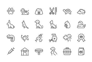 Pet Care, Veterinary and Pet Grooming  related icon set - Editable stroke, Pixel perfect at 64x64