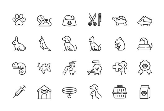 Pet Care, Veterinary and Pet Grooming  related icon set - Editable stroke, Pixel perfect at 64x64