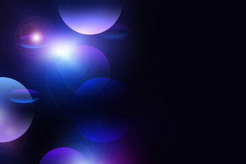 Abstract geometric circle soft light blue purple bokeh on black background for Modern graphic business technology digital design illustration web template backdrop desktop wallpaper bubbles banner