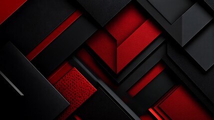 Abstract Red and Black 3D Render: Geometric Shapes Intersect AI Generated