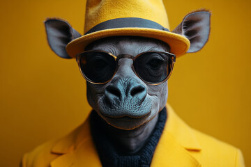 This features stylized character with unique animal like appearance, wearing yellow hat and