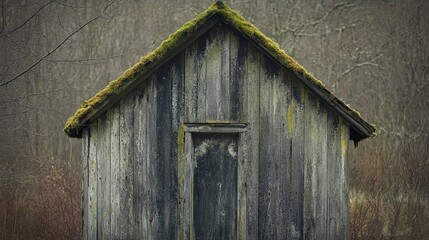 Mossy roof shed: rustic timber decay 