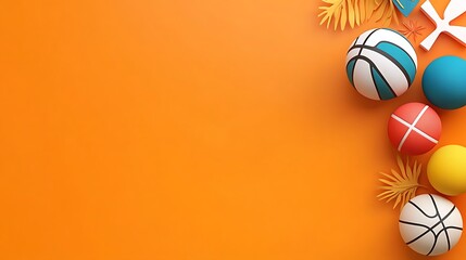 Vibrant 3D Render of Colorful Sports Balls on Orange Background AI Generated