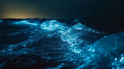 Naklejka premium Bioluminescent Waves Ocean Night Glowing Blue Water