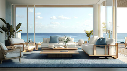 Luxurious Coastal Living Room with Ocean View

