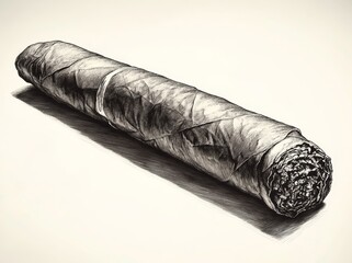 The image features a cigar with complex texture details, illustrated in a traditional engraving style, created using generative AI as a raster sketch, with a simulated scratch board appearance in
